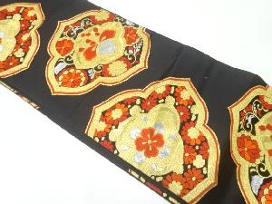 アンティーク　菊桐模様織出し袋帯（着用可）